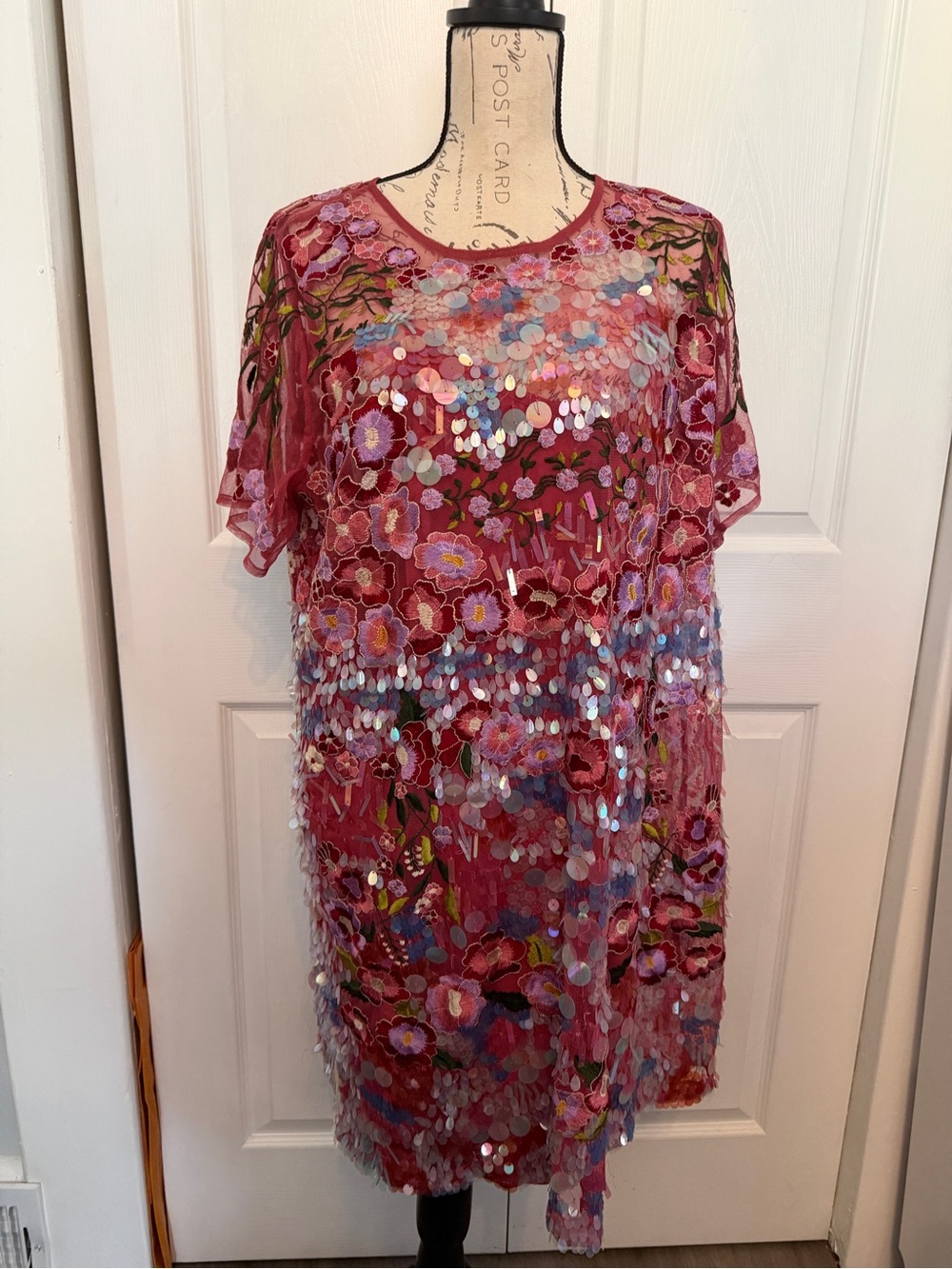NWT Frances Valentine Pink Rodin Sequin Mesh Dress XL